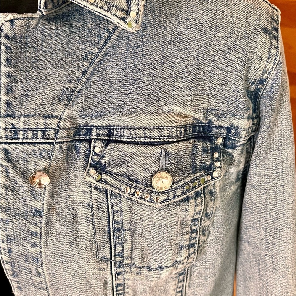 Laura Ashley Blue Sequin Denim Jacket Medium Boho Western Festival Cowgirl - Picture 11 of 17